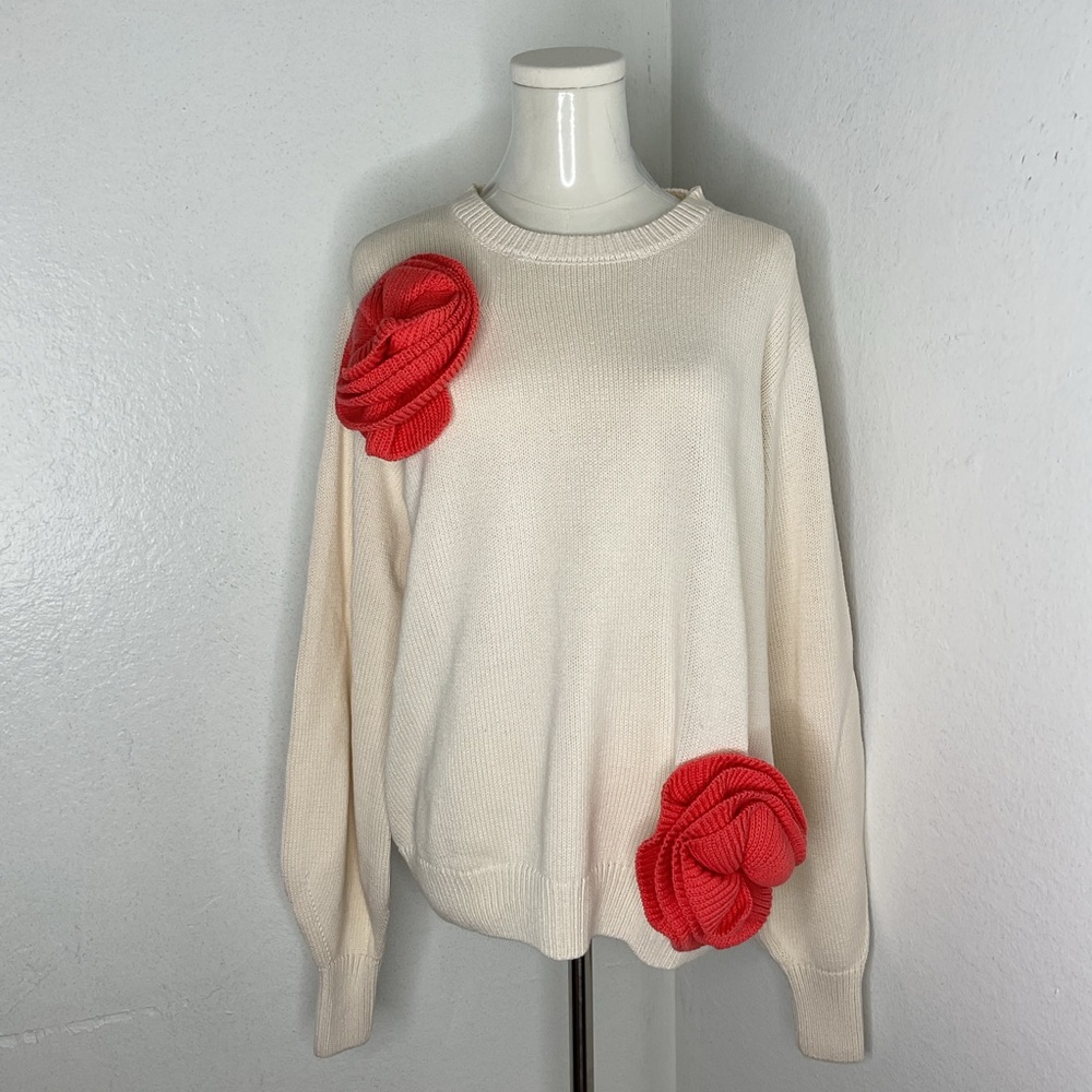 C WONDER by Christian Siriano Runway Sweater Floral Knit Pullover Cotton S